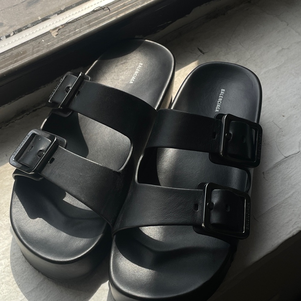 Balenciaga Black Double Buckle Slides
